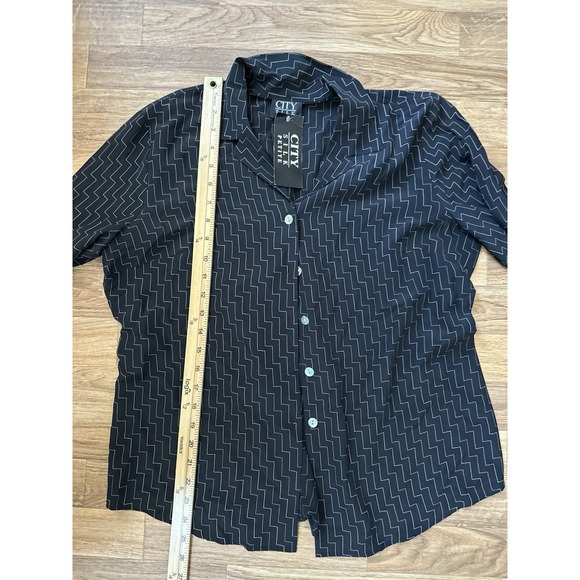 VTG City Silk 100% Silk Blouse Size PL Quiet Luxury Patterned Black Deadstock - Picture 9 of 10